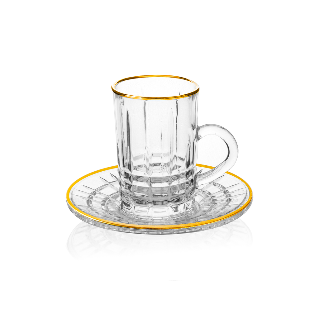 Vague Tea Cups & Saucers Set with Golden Rim 120 ml