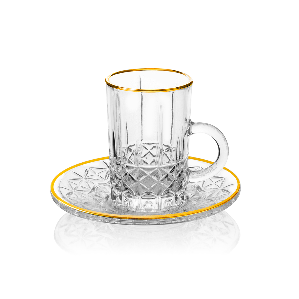 Vague Tea Cups & Saucers Set with Golden Rim 120 ml