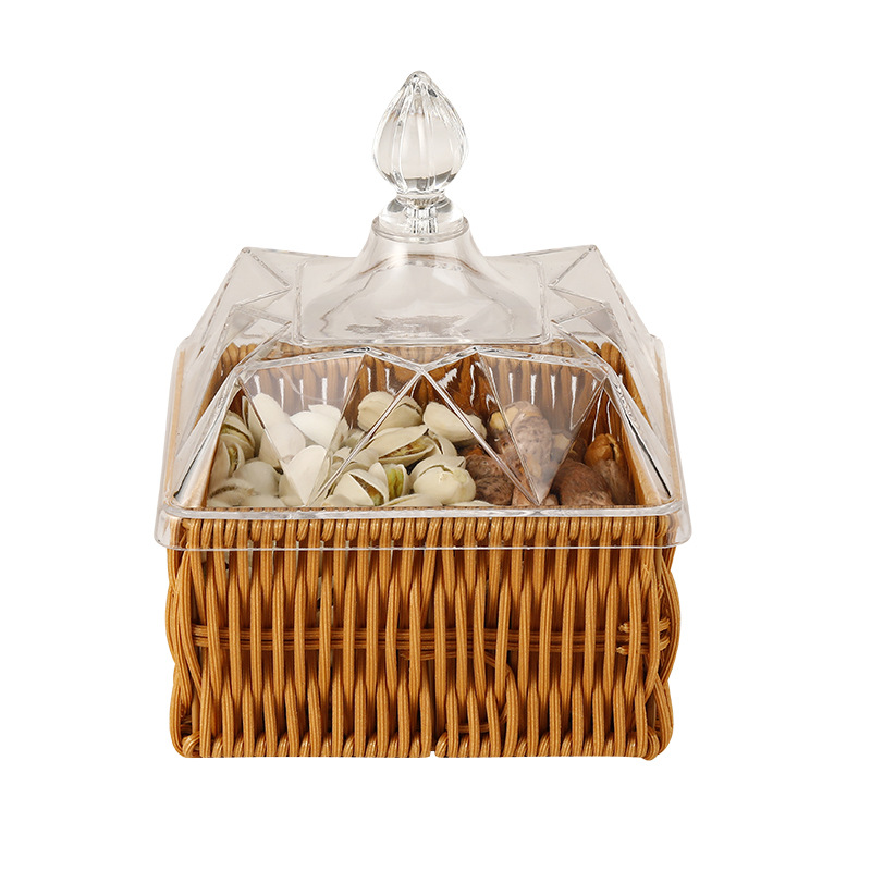 Square Rattan PP Basket with Acrylic Cover 13.6 x 13.6 x 16.5 cm