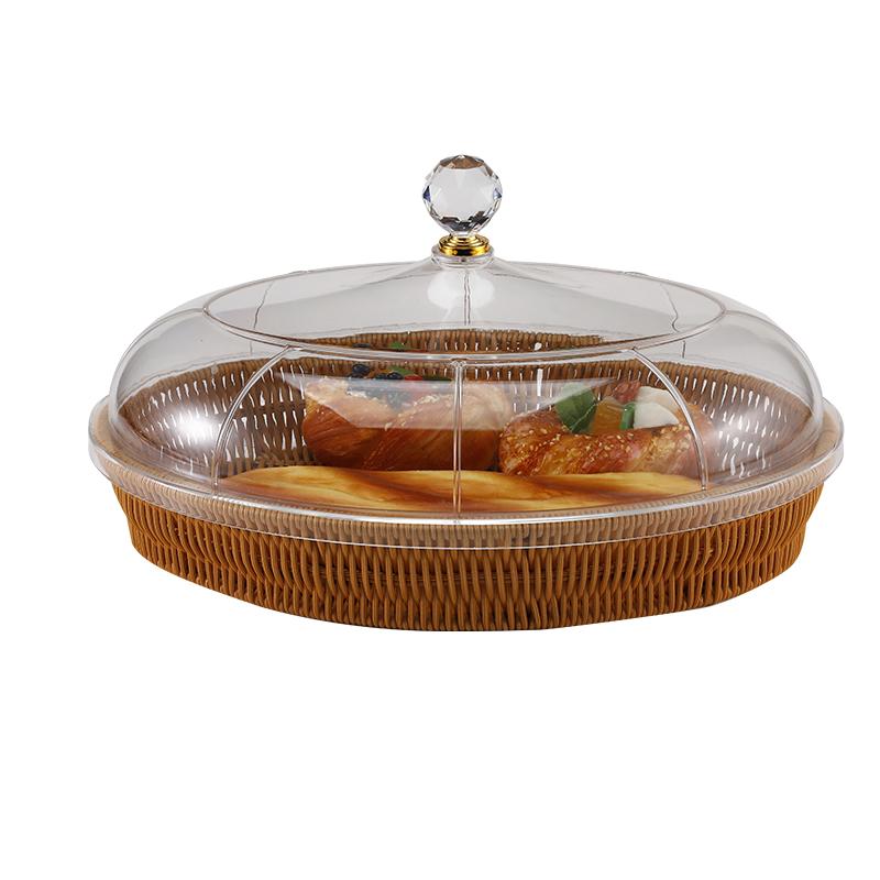 Oval Rattan PP Basket with Acrylic Cover 37.8 x 27 x 18.5 cm
