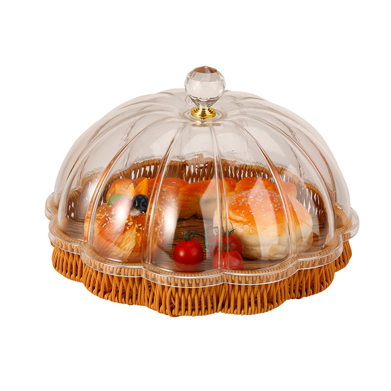 Flower Shape Rattan PP Basket with Acrylic Cover 26 x 26 x 17 cm