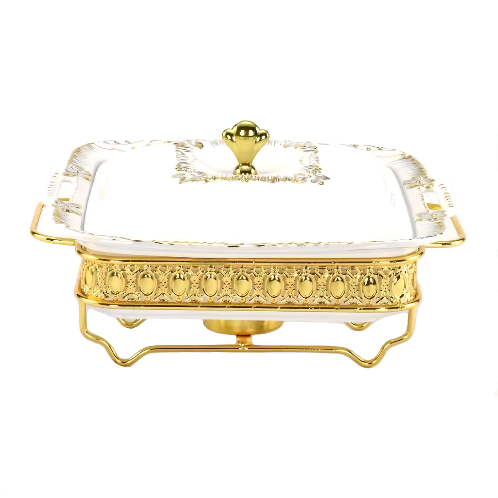1.2L Square Ceramic Food Warmer with Golden SS Stand