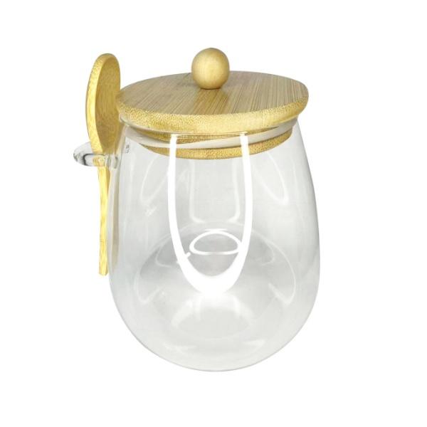 350ml Transparent Glass Jar with Bamboo Lid and Spoon