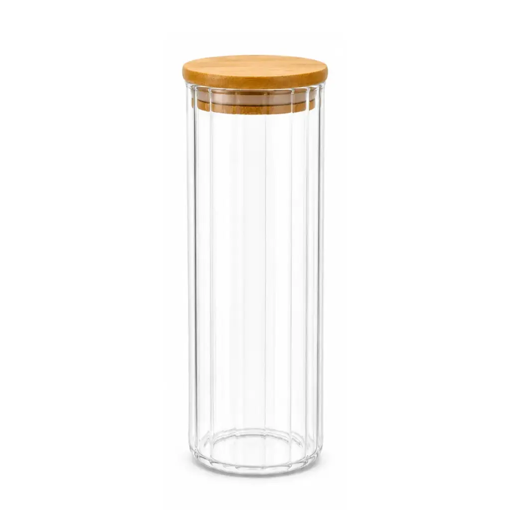 Striped Transparent Glass Jar with Bamboo lid 9 cm x 20 cm