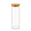 Striped Transparent Glass Jar with Bamboo lid 9 cm x 20 cm