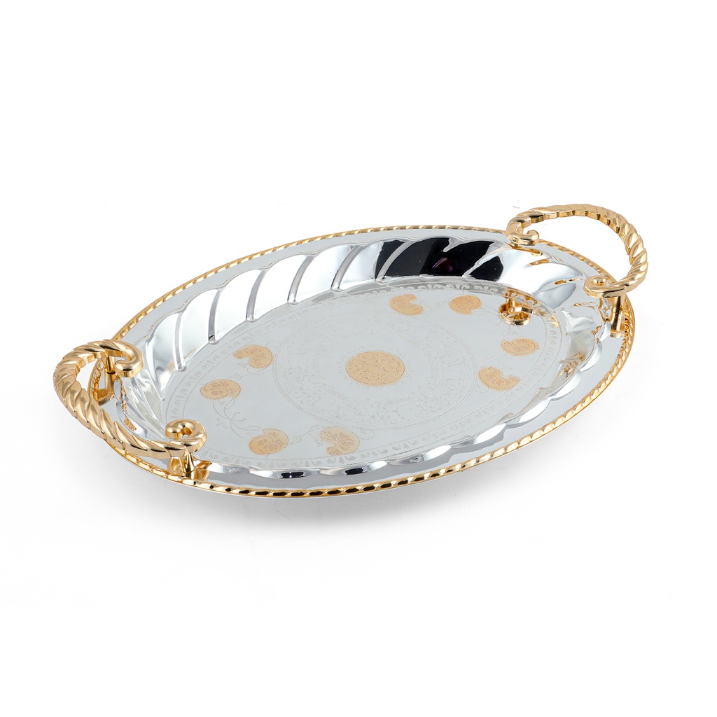Steel Serving Tray Oval Silver