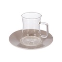 Decopor 12 Pieces Smoke Grey Tea Istikans & Saucers Set