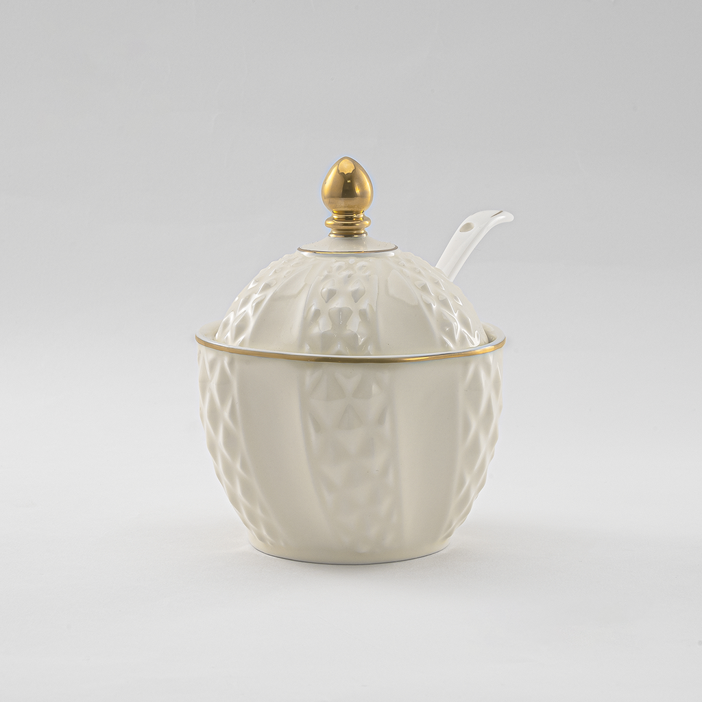 طقم تقديم شاي/قهو سكرية من البورسلين ديكوبور، 27 قطعة، لون أبيض كريمي، RS-2424