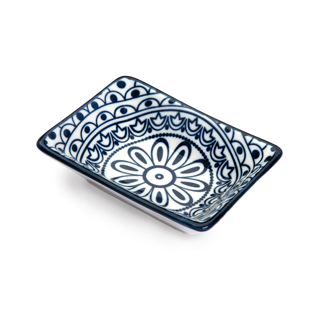 Che Brucia Arabesque Blue Porcelain Small Rectangular Dish 8.5 cm / 3.4"