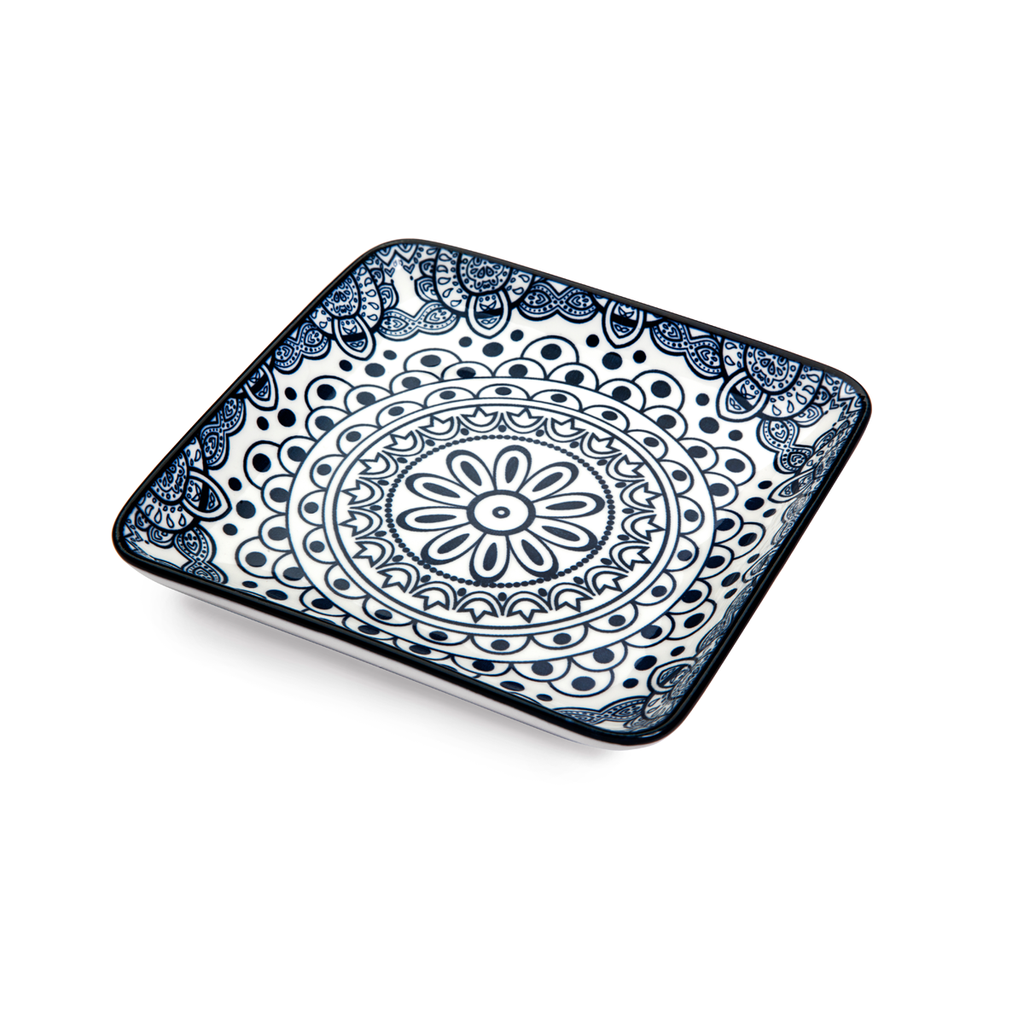 Che Brucia Arabesque Blue Porcelain Desserts Square Plate 12.3 cm / 5"