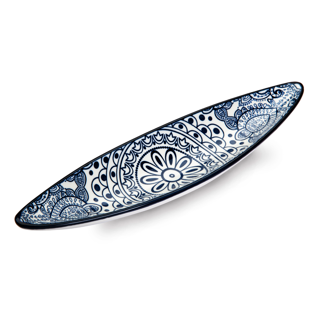 Che Brucia Arabesque Blue Porcelain Boat Shape Dish 23 cm/ 9"