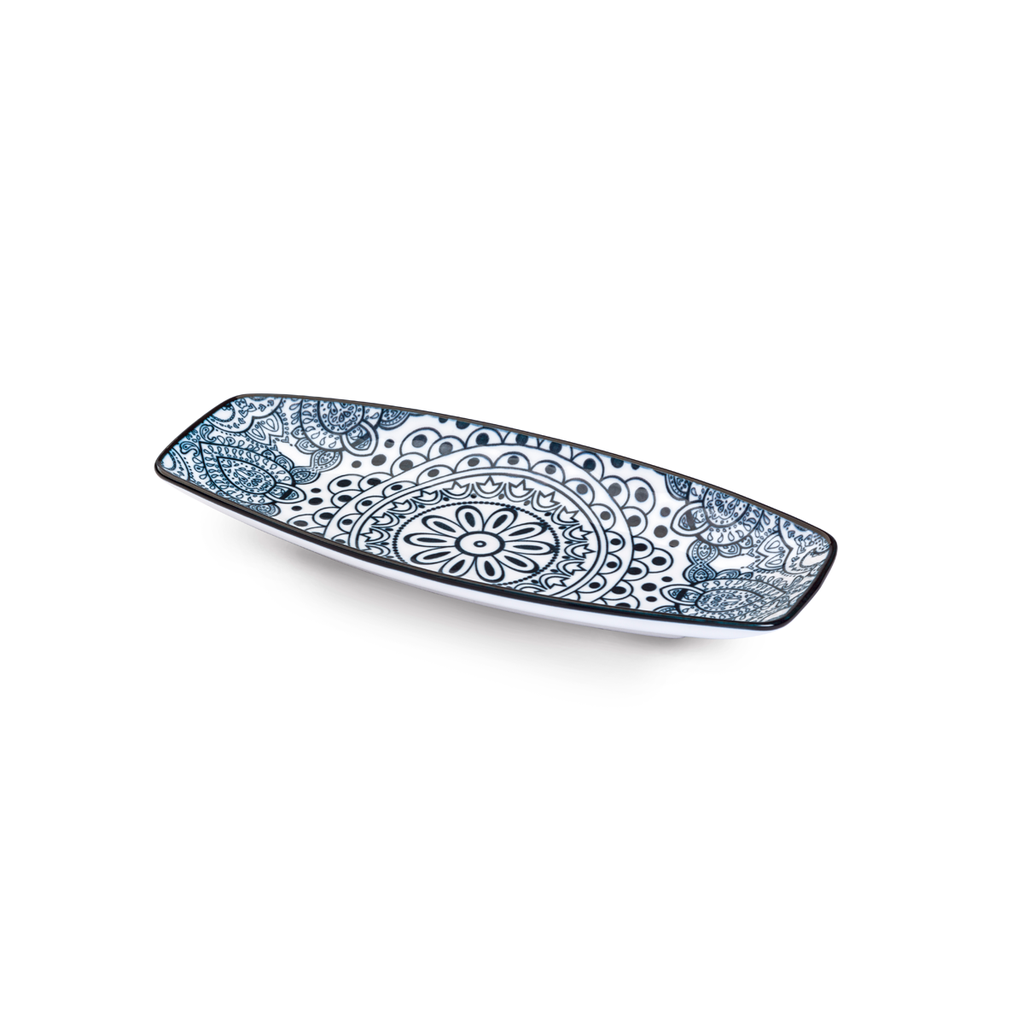 Che Brucia Arabesque Blue Porcelain Boat Shape Plate 20 cm / 8"