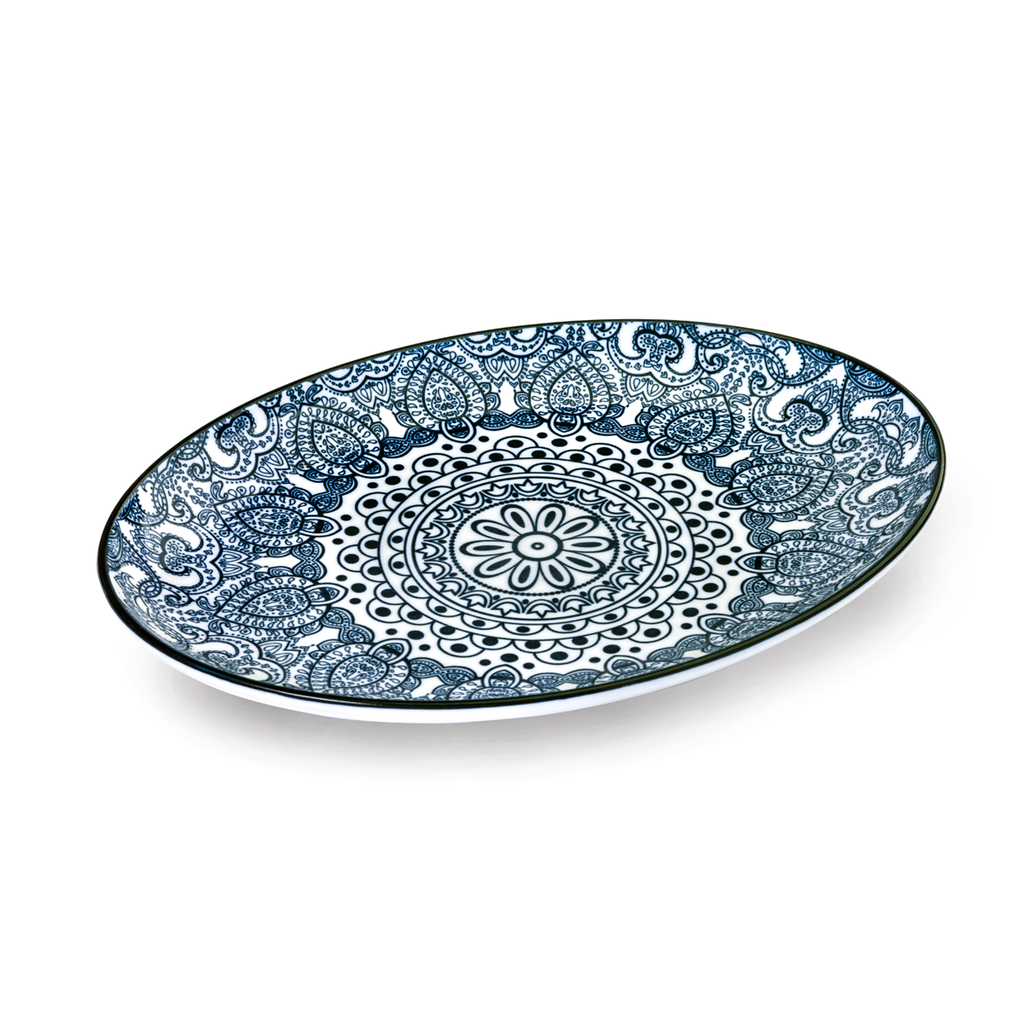 Che Brucia Arabesque Blue Porcelain Oval Plate 10"