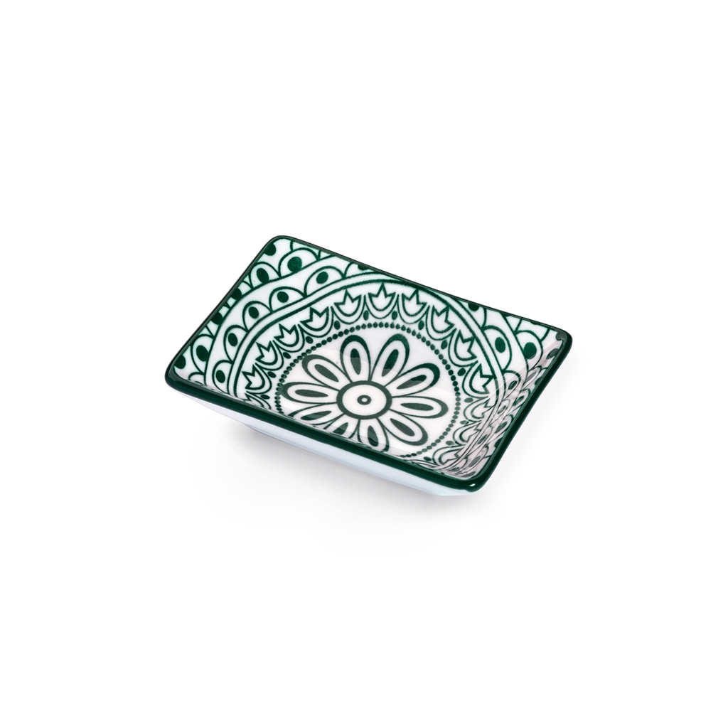 Che Brucia Arabesque Green Porcelain Small Rectangular Dish 8.5 cm /3.4"