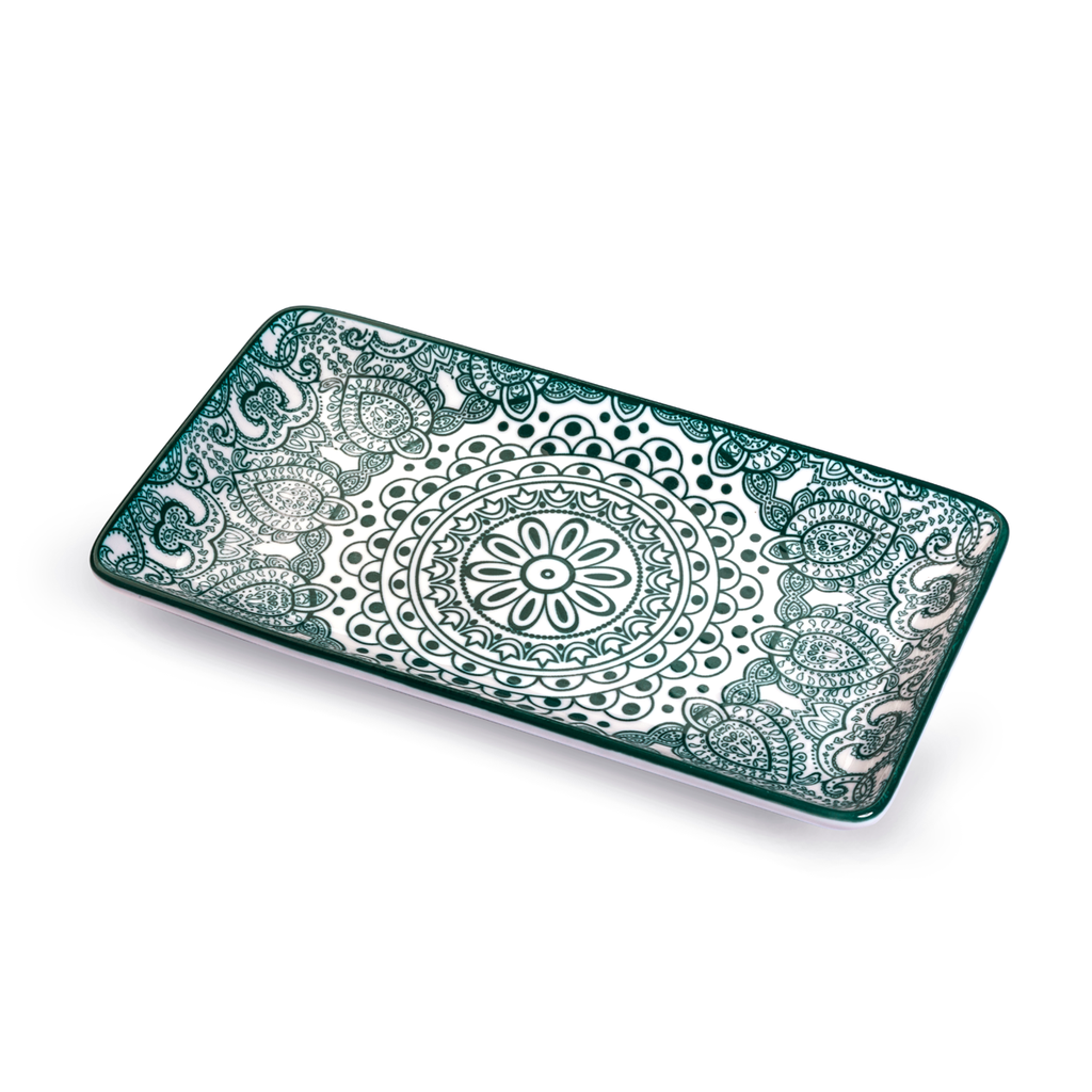Che Brucia Arabesque Green Porcelain Rectangular Plate 22.5 cm / 9"