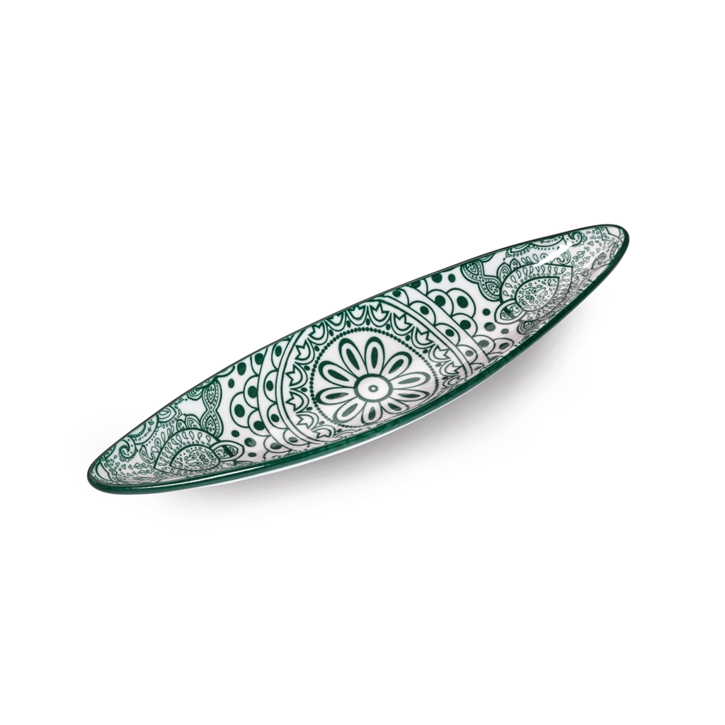 Che Brucia Arabesque Green Porcelain Boat Shape Dish 23.1 cm / 9"