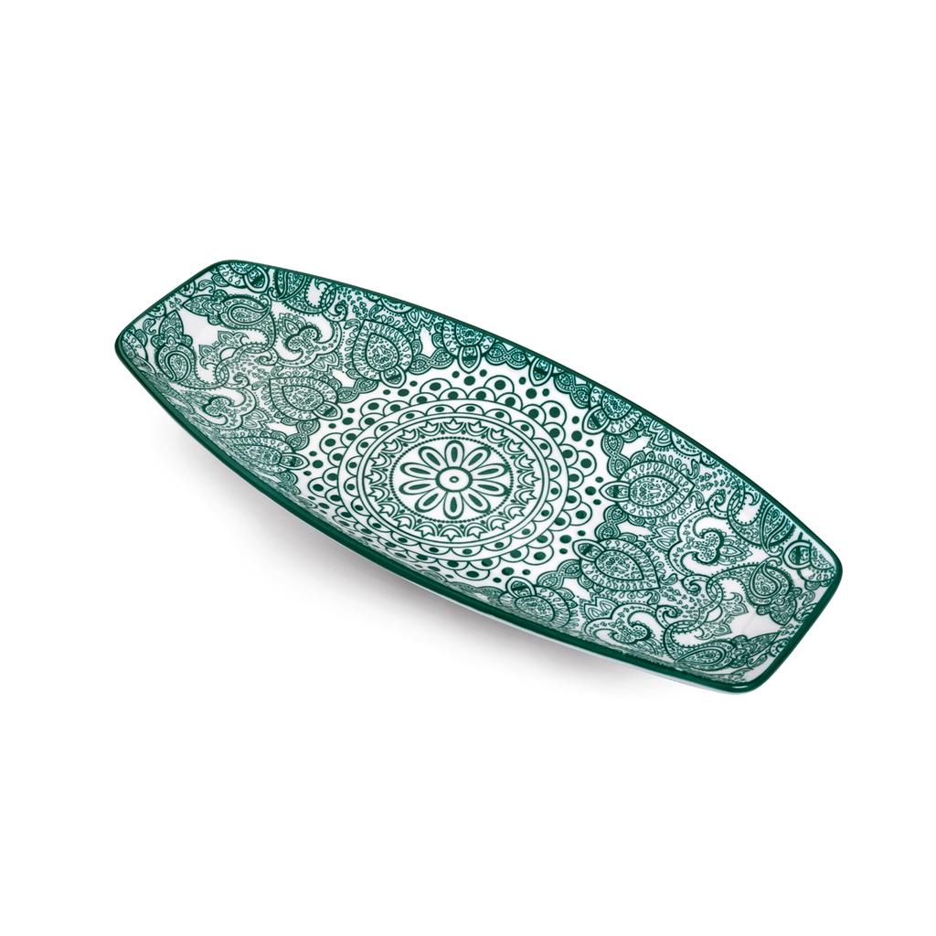 Che Brucia Arabesque Green Porcelain Boat Shape Plate 12"