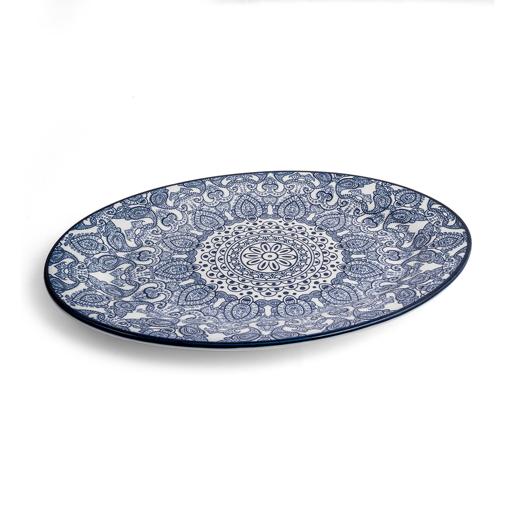 Che Brucia Arabesque Blue Porcelain Oval Plate 35 cm / 14"