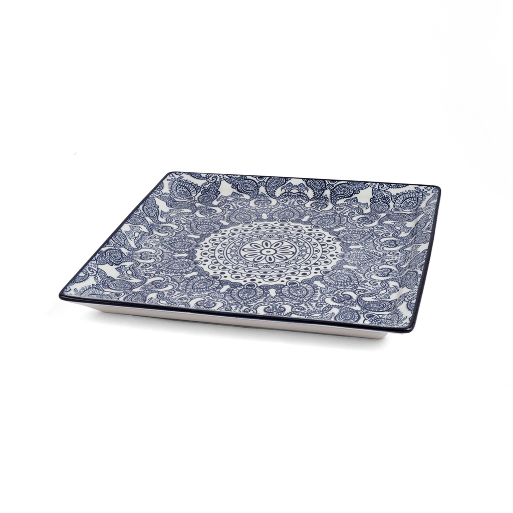 Che Brucia Arabesque Blue Porcelain Square Plate 26 cm / 10"