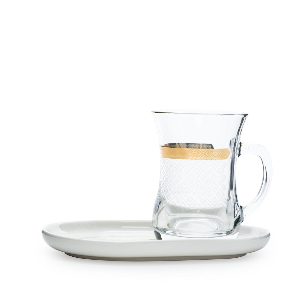 Glass & Porcelain Mug & Saucer Set 4Pcs / 46959