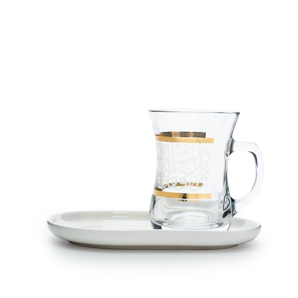 Glass & Porcelain Mug & Saucer Set 4Pcs / 46960