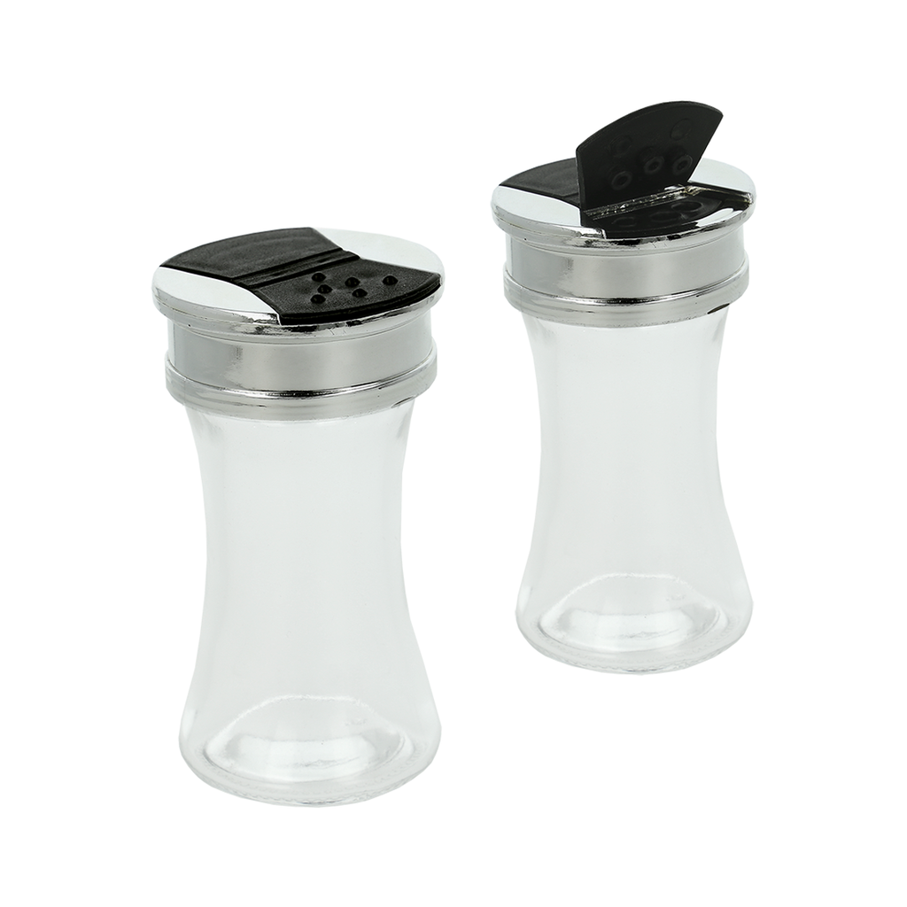 Metaltex Glass Salt & Pepper Spice Shaker Glass with2 Flip Lids Silver / 252946