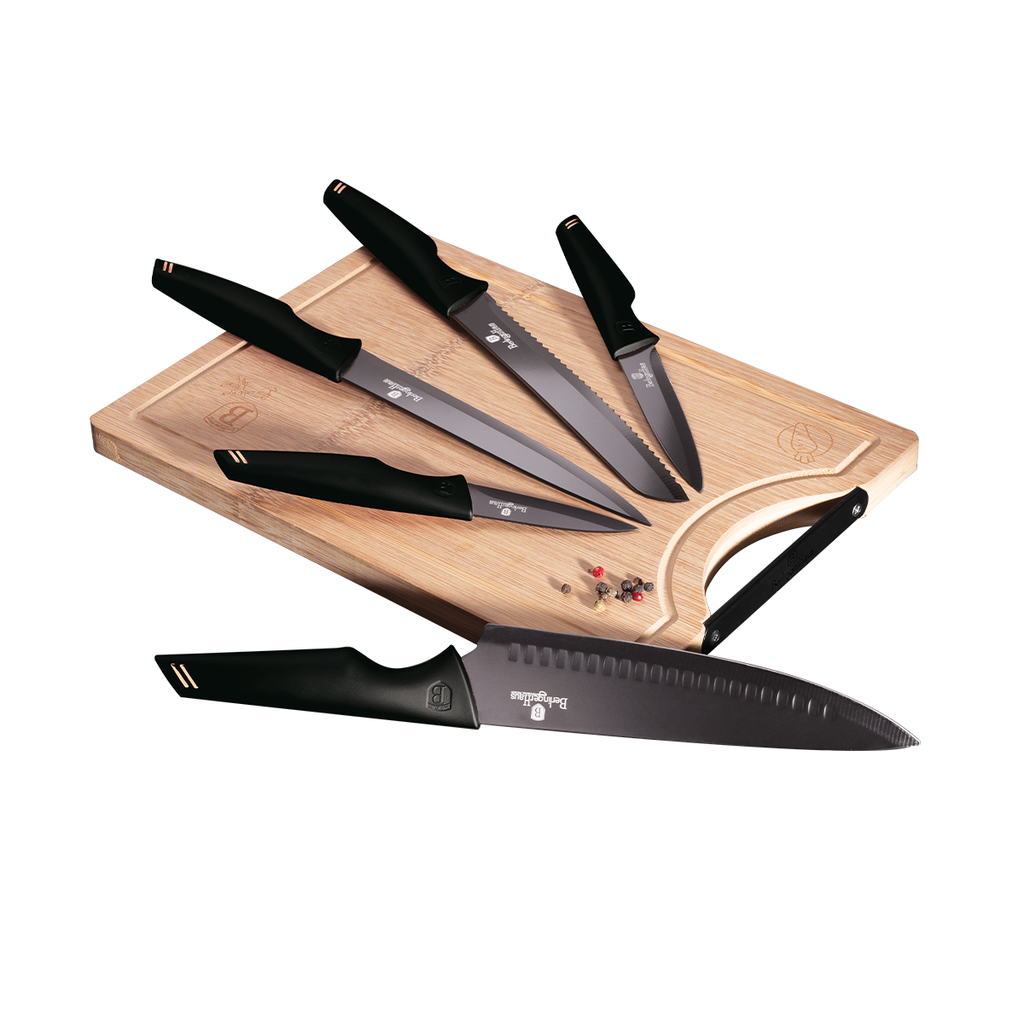 Berlinger Haus 6 Pieces Knife Set with Bamboo Cutting Board Black Rose Gold Collection / BH/2708