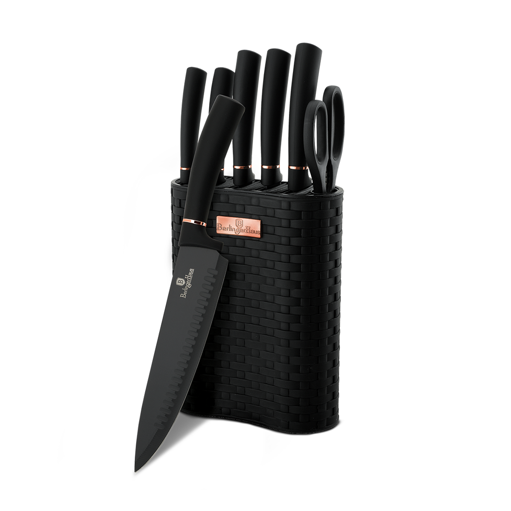 Berlinger Haus 7 Pieces Knife Set with Stand Black Rose Gold Collection / BH/2501