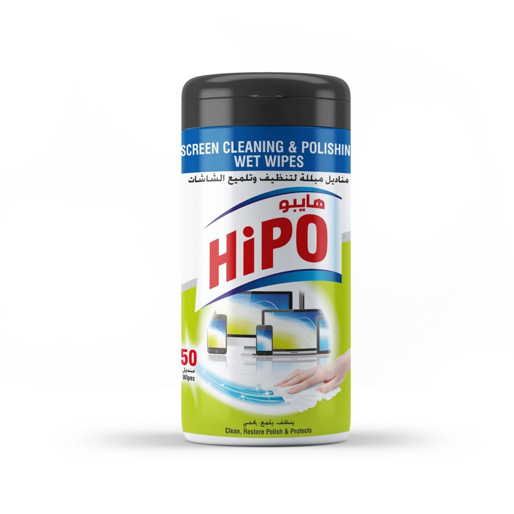 مناديل مبللة لتنظيف وتلميع شاشات HiPO، 50 منديلًا