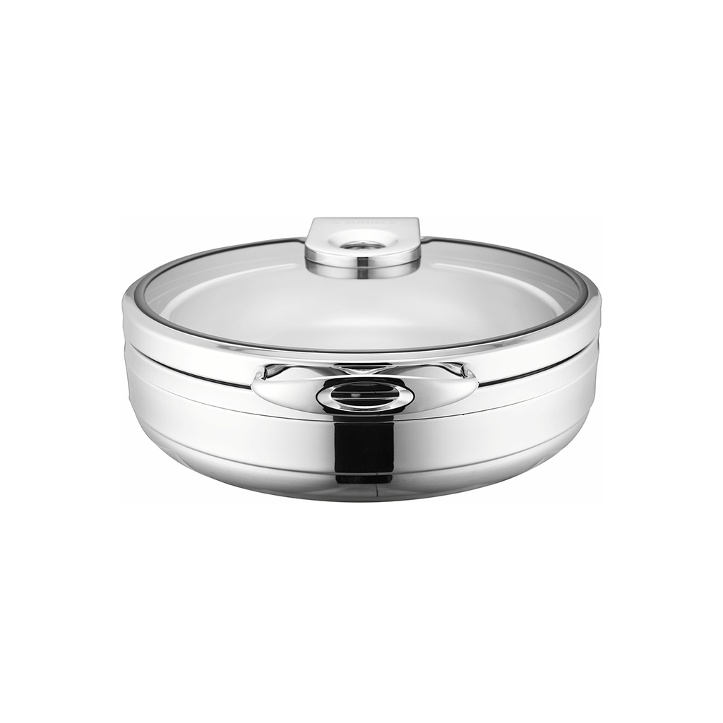 Sunnex Silver Round Chafer Capsuled Bottom Glass Lid & S.S. Foodpan 6.8 Liter / W07-3602T-Ubu