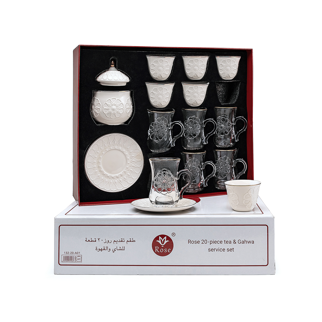 Rose 132 Model 20 Pcs Tea & Coffe Sets White / 132-20-A01