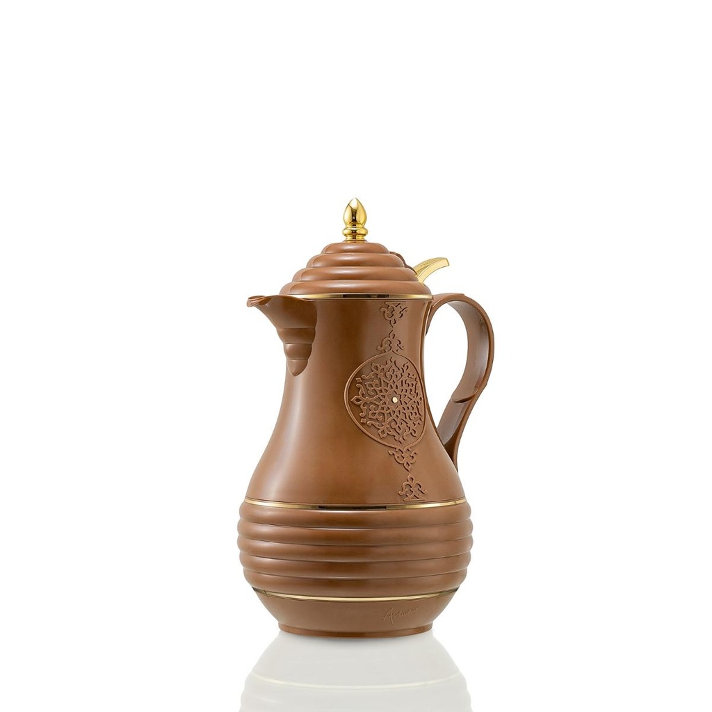 قارورة شاي أرتيفيرا مفرغة من الهواء، سعة 0.65 لتر، مزودة بغطاء بزر ضغط، لون بني