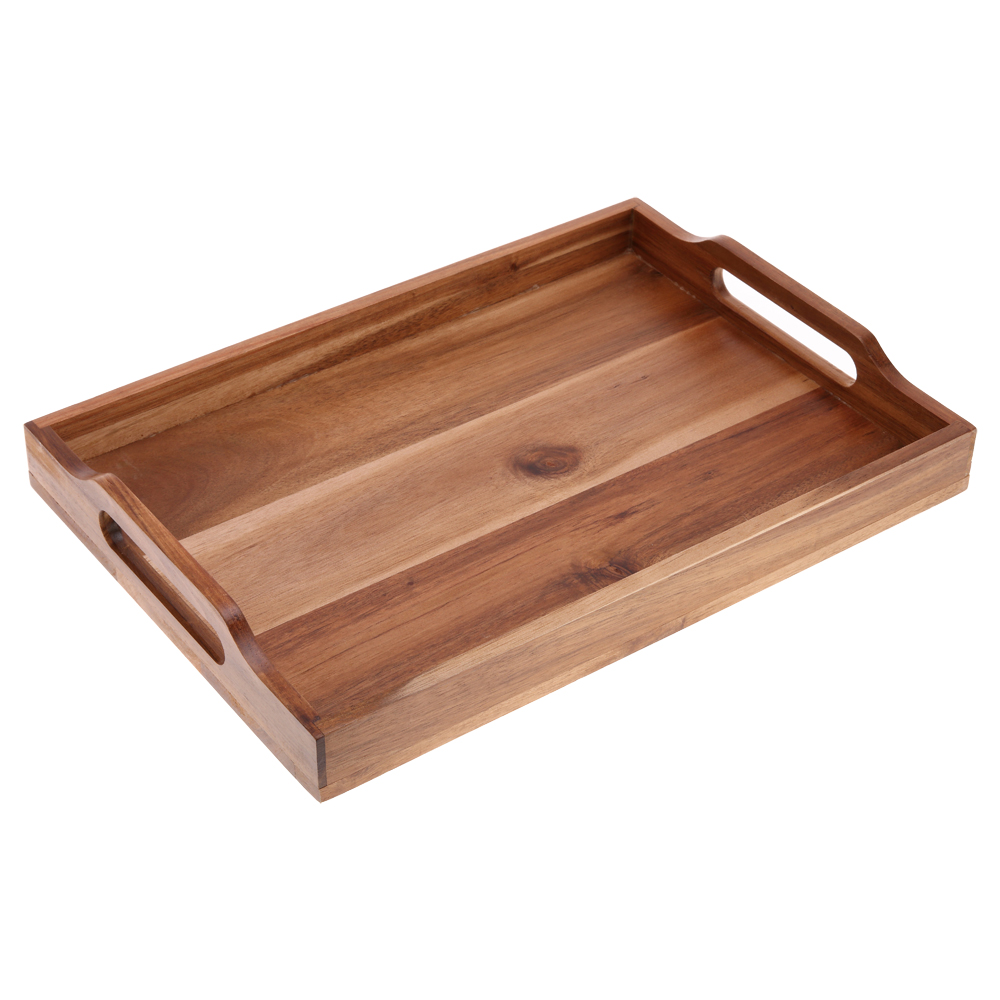 Vague Rectangular Wooden Tray with Handles 36 cm