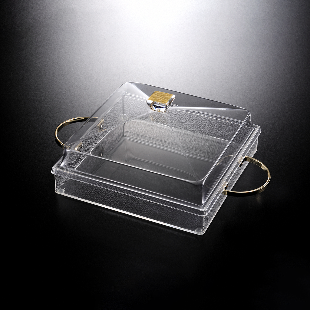 طقم تقديم أكريلك بمقابض ذهبية 29*29*5 سم