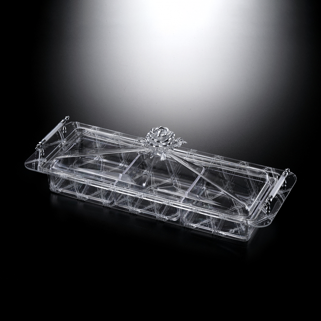 طقم أكريلك لتقديم الحلويات مع 3 زبادي 20*50.5 سم - تصميم فضي