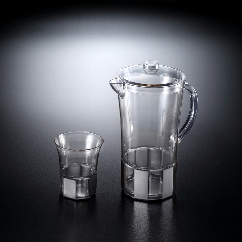 Vague Acrylic Jug Set with 6 Cups Silver Taiwan