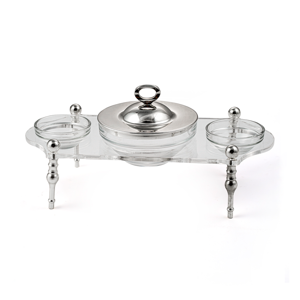 Vague 4 Pieces Silver & Clear Date Bowl Serving Set