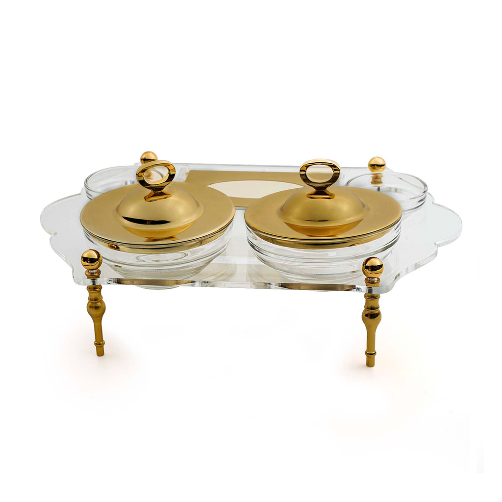 Vague 6 Pieces Gold & Clear Date Bowl Serving Set