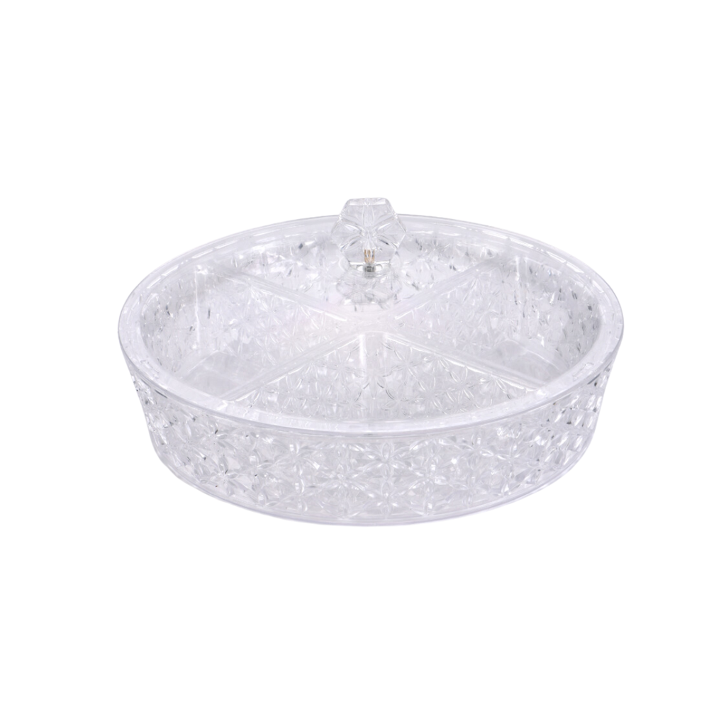 Vague Clear Round Acrylic Candy Box with 4 bowls 30.5 cm x 30.5 cm Daisy Pattern