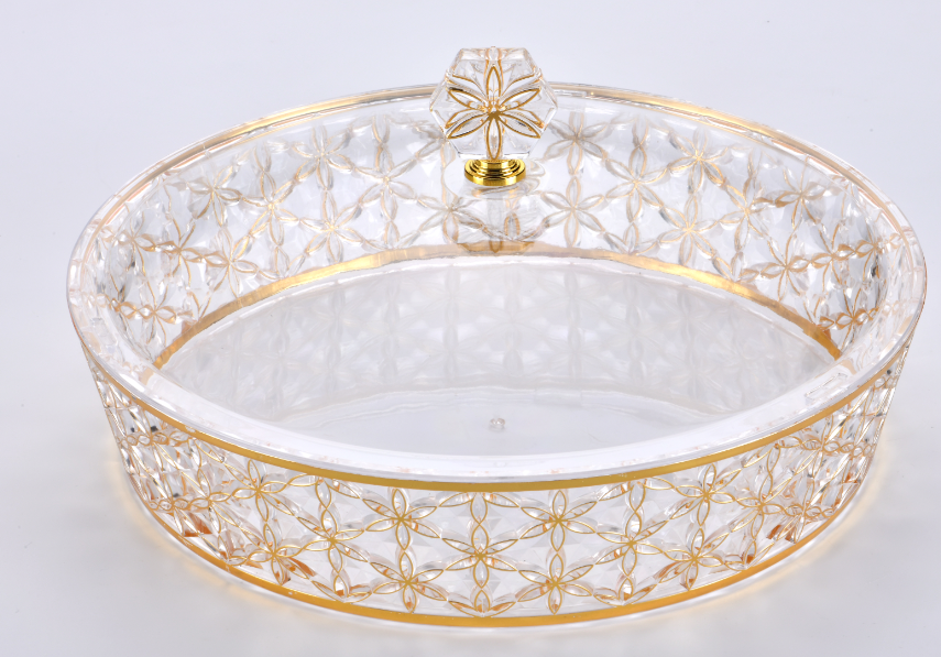 طقم أكريليك دائري لتقديم الحلويات 25.5 * 25.5 سم - ذهبي