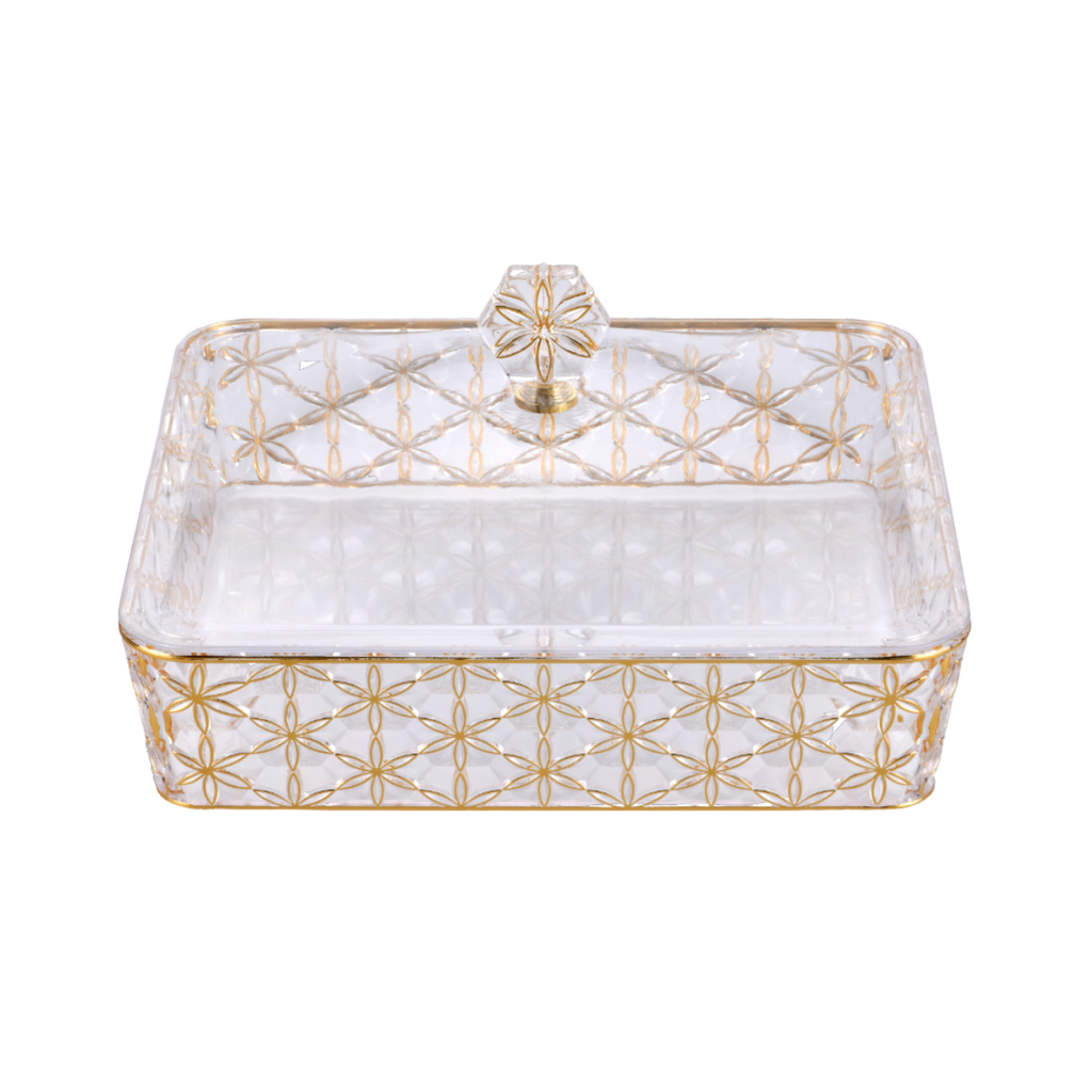 Vague Clear & Gold Square Acrylic Candy Box 22.2 cm x 22.2 cm Daisy Pattern