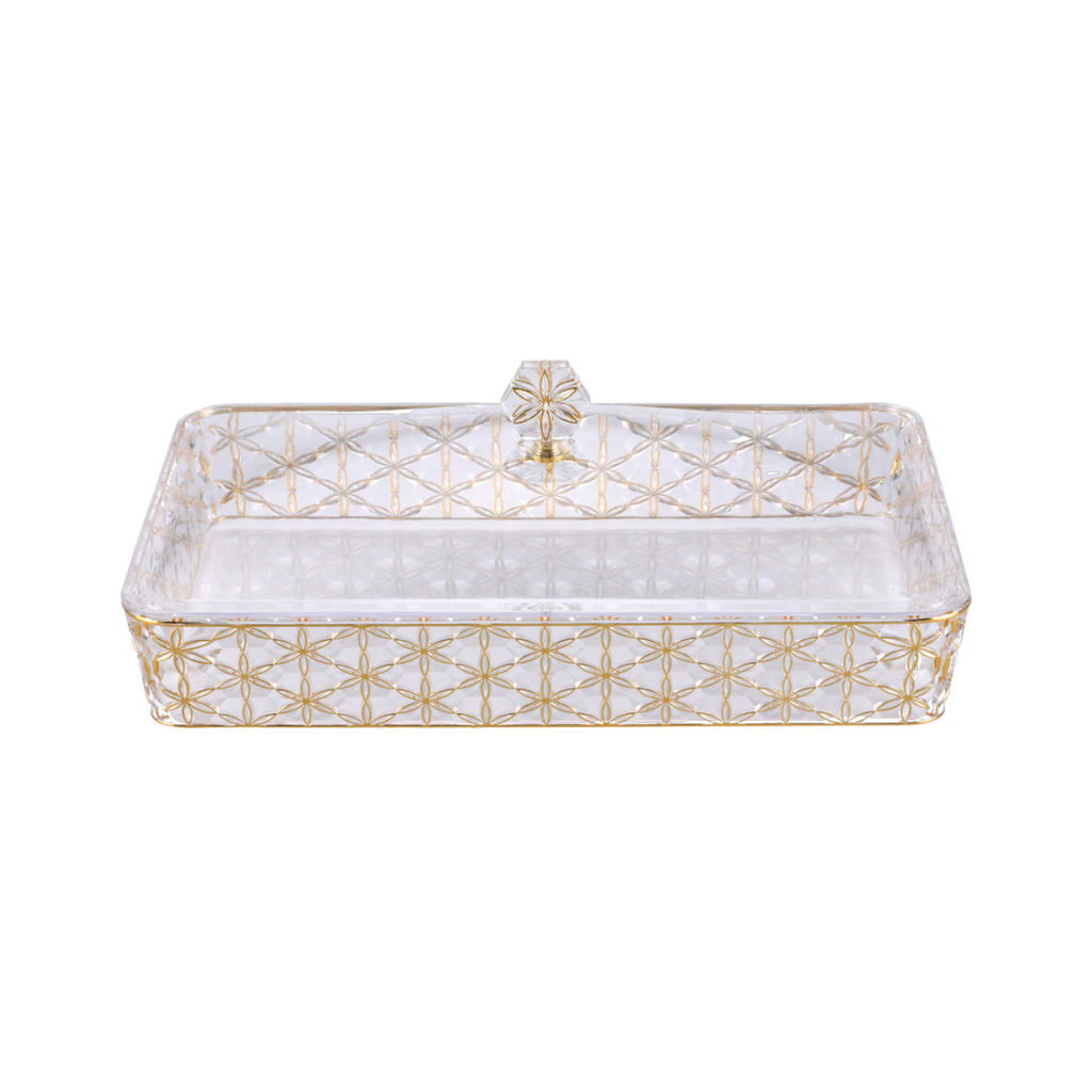 Vague Clear & Gold Rectangular Acrylic Candy Box 31.7 cm x 21 cm Daisy Pattern