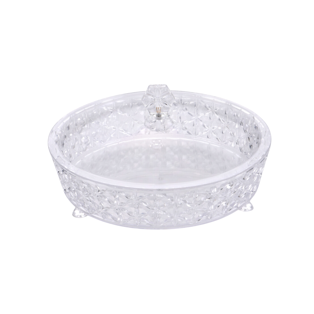 Vague Clear Round Acrylic Candy Box with Leg 30.5 cm x 30.5 cm Daisy Pattern