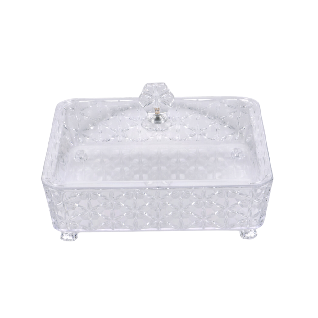 Vague Clear Square Acrylic Candy Box with Leg 27.2 cm x 27.2 cm Daisy Pattern