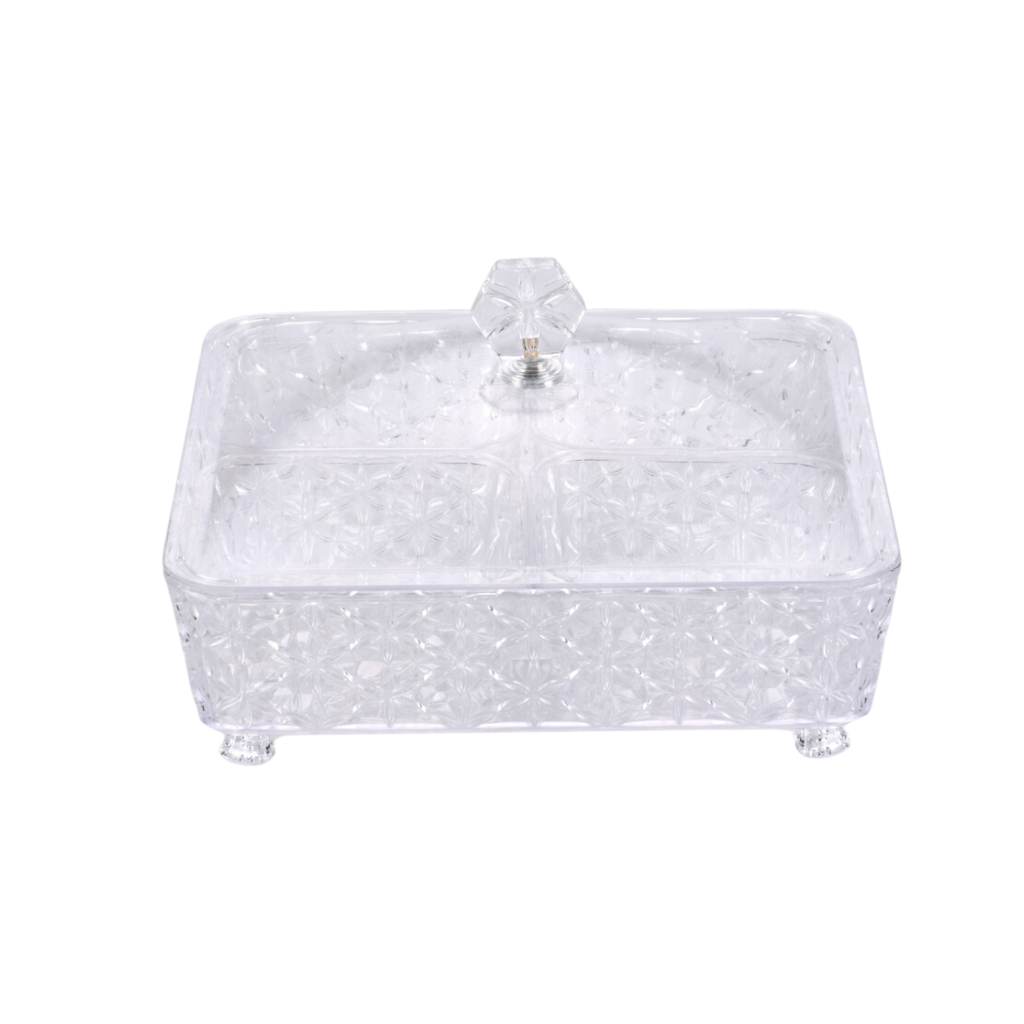 Vague Clear Square Acrylic Candy Box with legs and 4 bowls 27.2 cm x 27.2 cm Daisy Pattern
