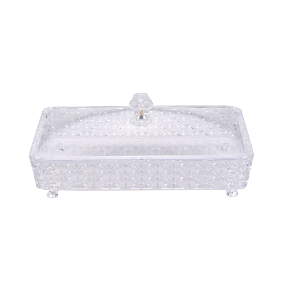 Vague Clear Rectangular Acrylic Candy Box with legs 40.2 cm x 27.2 cm Daisy Pattern