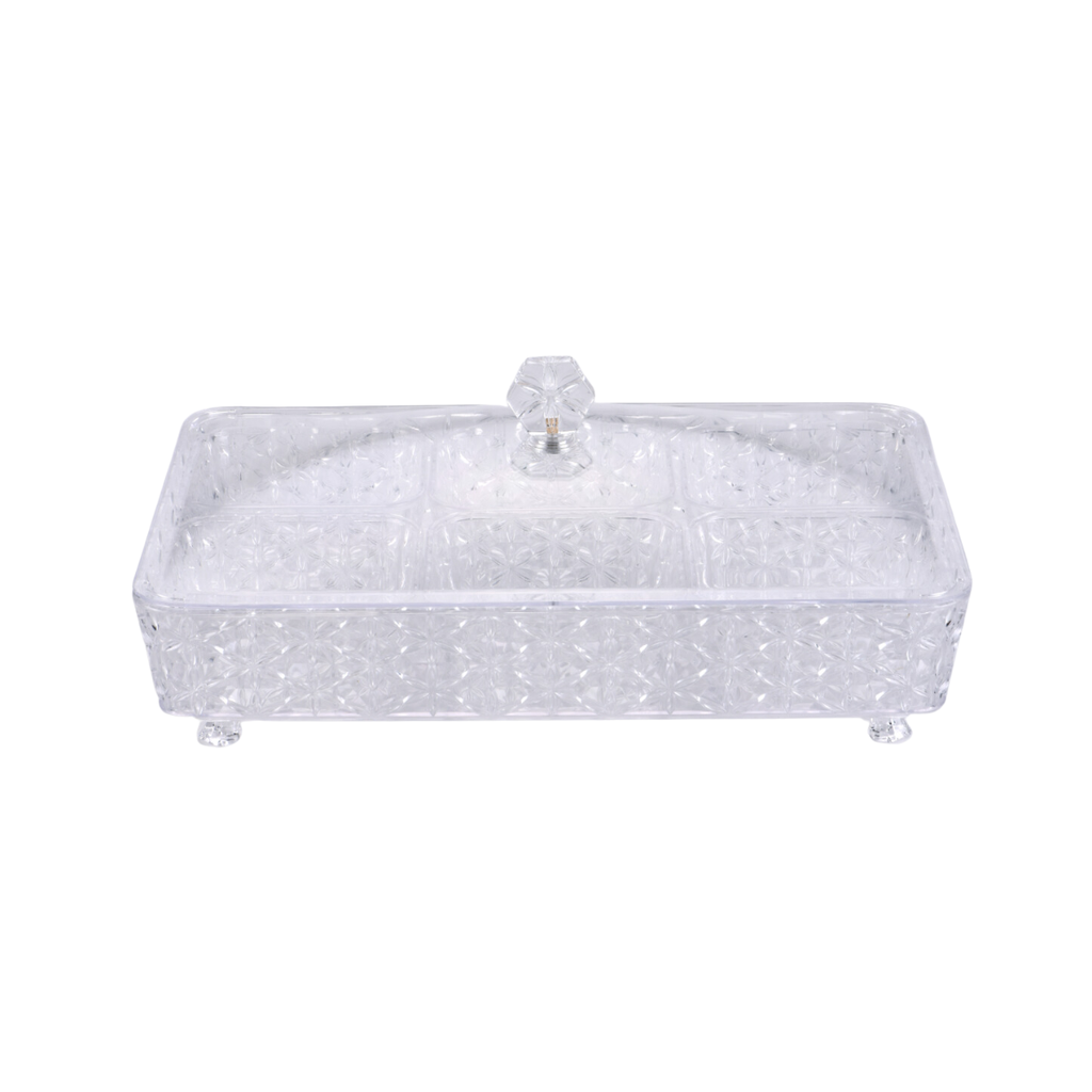 Vague Clear Rectangular Acrylic Candy Box with legs and 6 bowls 40.2 cm x 27.2 cm Daisy Pattern
