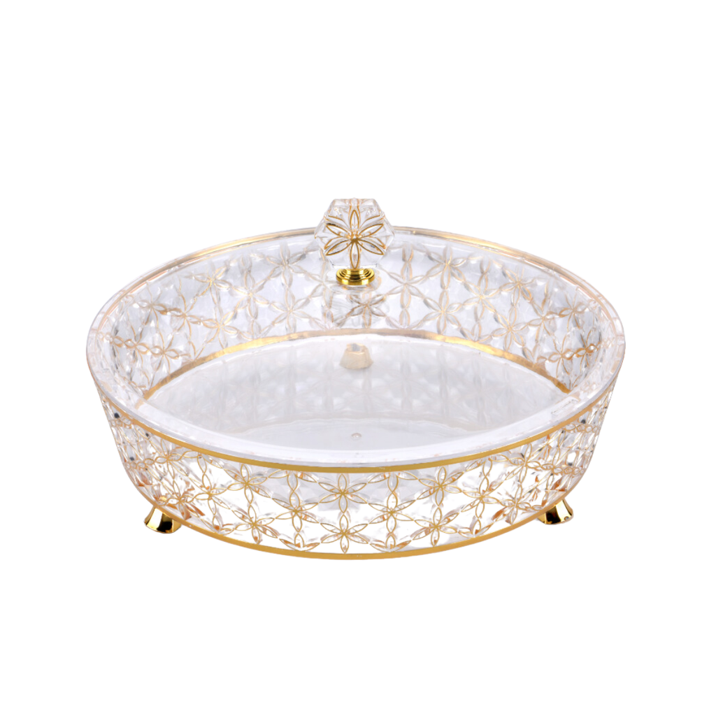 Vague Clear & Gold Round Acrylic Candy Box with legs 30.5 cm x 30.5 cm Daisy Pattern