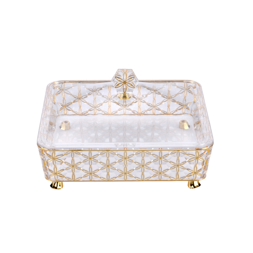 Vague Clear & Gold Square Acrylic Candy Box with legs 27.2 cm x 27.2 cm Daisy Pattern