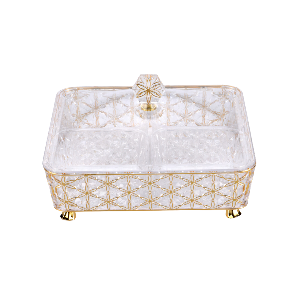 Vague Clear & Gold Square Acrylic Candy Box with legs and 4 bowls 27.2 cm x 27.2 cm Daisy Pattern